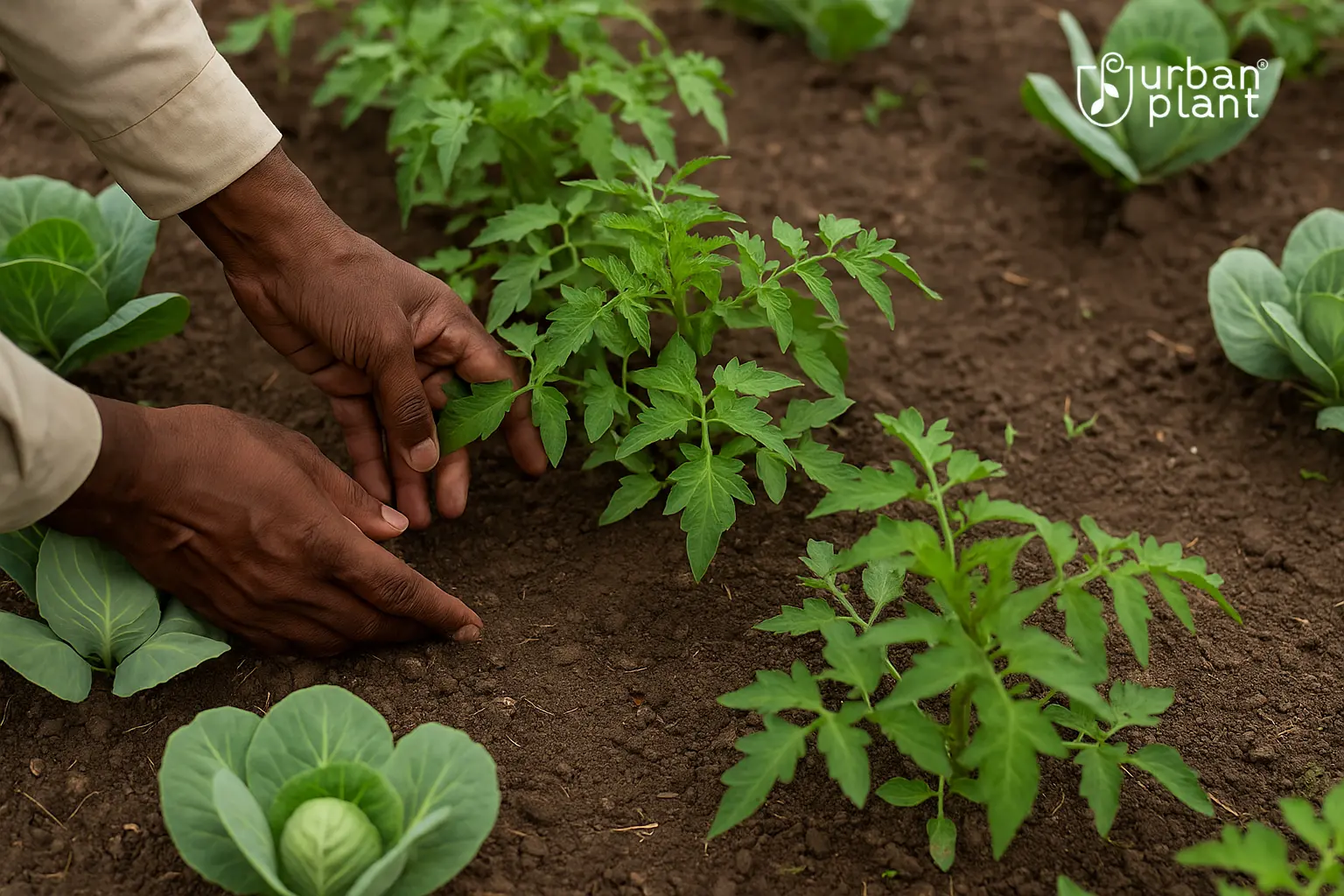 Indian gardener adjusting plant spacing in a garden to prevent overcrowding and promote healthy growth — Urban Plant